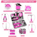 Roadside Emergency Car Kit for Vehicles, Pink Car First Aid Kit Emergency Kit with Jumper Cables, Car Safety Kits, Tow Strap, Tool Kit, Road Trip Assistance for Men, Women, New Driver Gifts - Image 4