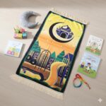 HADIYAH Rectangle Moon & Stars Kids Design Premium Janamaz | Prayer Mat with Name Customisation Option | Soft Velvet Prayer Rug - Image 6