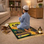 HADIYAH Rectangle Moon & Stars Kids Design Premium Janamaz | Prayer Mat with Name Customisation Option | Soft Velvet Prayer Rug - Image 7
