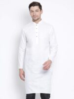 VASTRAMAY Mens Cotton Linen Kurta - Timeless Elegance for Festivals & Events | Plain Solid Full Sleeves Mandarin Collar Kurta | Traditional Indian Outfit - Image 3