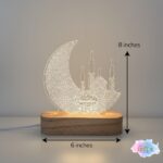 Eid Ramadan Kareem Mubarak LED Table Lamp – Islamic Decorative Night Light with Wooden Base & Acrylic Panel, Warm Yellow USB Lamp for Ramazan Eid Gift, Home Office Decor (Eid Lamp 5) - Image 3