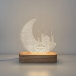 Eid Ramadan Kareem Mubarak LED Table Lamp – Islamic Decorative Night Light with Wooden Base & Acrylic Panel, Warm Yellow USB Lamp for Ramazan Eid Gift, Home Office Decor (Eid Lamp 5) - Image 5