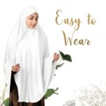 Women White Full Coverage Khimar with Head Cover Crystal Fabric Lightweight Breathable Islamic Prayer Hijab Modest Wear for Namaz - Image 3