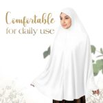 Women White Full Coverage Khimar with Head Cover Crystal Fabric Lightweight Breathable Islamic Prayer Hijab Modest Wear for Namaz - Image 4