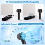 One94Store Handheld Rechargeable Fan, Portable Mini Electric Fan with 1200mAh Battery, 120 Speed Levels with Long-Press Speed Control, Personal Cooling Fan for Travel, Office & Home, Grey - Image 5