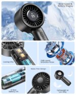 Portable Mini Fan with Digital Display - 7500RPM Ultra-Fast Portable Hand Fan, 2000mAh Rechargeable Battery, Pocket-Sized Cooling for Makeup, Travel, and Outdoor Use (Black) - Image 3