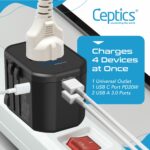 Ceptics 4 in 1 Universal Charger Adapter, 2 USB QC 3.0, 20W USB-C Universal Travel Adapter All in One Fast Charging, International Travel Adapter Lifetime Limited Warranty, for EU, UK, USA/AUS, Black - Image 4