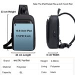 Arctic Hunter Sling Bag for Men 6L Semi-hard Chest Bag for 9.7" iPad Pocket Smart Crossbody Bag with USB Ports Water-resistant Stylish Padded Shoulder Side Bag for Biking Travel Office College, Black - Image 6