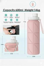 SILENCIO Silicone Water Bottle 600 ml | Foldable Leak Proof Travel Bottle | BPA Free Reusable Drinking Bottle for Gym, Trekking, Camping & Outdoor Use (PINK) - Image 3