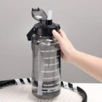 Plastic 2 Litres Capacity Belt Straw|Transparent Motivational Water Bottles|Time Marker Leak Proof&Break-Proof|Best Usage For-Sport/Yoga/Office/School/Gym/Camping-Color- (Black) - Image 3