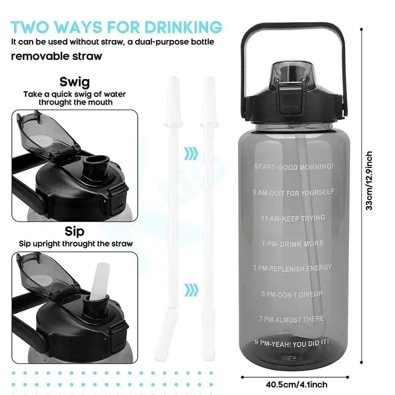 Plastic 2 Litres Capacity Belt Straw|Transparent Motivational Water Bottles|Time Marker Leak Proof&Break-Proof|Best Usage For-Sport/Yoga/Office/School/Gym/Camping-Color- (Black) - Image 3