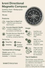 kreni Directional Magnetic Compass Stainless Steel Multifunctional Classic Design 75mm for Hiking Camping Outdoor Equipment Teaching Supplies 7.5X 7.5X1.2 Cm - Image 3