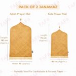 Combo of 2 Janamaz Velvet Prayer Mat | one Kid + one Adult (Pack of 2) | Soft Thick Islamic Prayer Rug Set for Children & Grown Ups | Premium Namaz Mat for Home, Ramdan, Hajj and Umrah (Golden) - Image 3