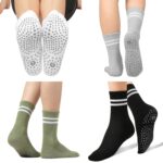 Toes Home Pilates Socks for Women with Non Slip Grippers, Yoga Crew Socks for Barre Hospital Sticky Slipper Socks 4 Pairs - Image 4