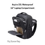 Aspire 22L Waterproof Laptop Backpack for Bikers, 16 Laptop Compartment, USB Port, Anti-Theft Pocket, Multiple Compartments - Full BlackBlue-Black - Image 2