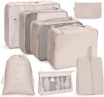 8 Pcs Packing Cubes for Travel, Travel Organizer Bags for Luggage, Suitcase with Toiletry Pouch and Shoe Bag - Set of 8 - Beige - Image 2