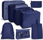8 Pcs Packing Cubes for Travel, Travel Organizer Bags for Luggage, Suitcase with Toiletry Pouch and Shoe Bag - Set of 8 - Navy Blue, Mesh - Image 2