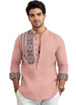 Amazon Brand - INKAST Men's Cotton Blend Mandarin Collar Self One Design Full Sleeve Casual Short Kurta - Image 2