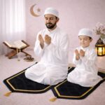 Combo of 2 Janamaz Velvet Prayer Mat | one Kid + one Adult (Pack of 2) | Soft Thick Islamic Prayer Rug Set for Children & Grown Ups | Premium Namaz Mat for Home, Ramdan, Hajj and Umrah (Black) - Image 2