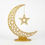 Crescent Moon with Hanging Star Table Decor, 30 x 24 cm, 5mm MDF Gold Glitter Finish, Ramadan Table Decor, Eid Decoration, Islamic Home Decor Centerpiece - Image 2