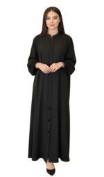 Elegant Dubai Style Abaya, Black Burqa with Mandarin Collar, Button-Down Front, Long Sleeves, Free Size, Traditional Islamic Wear for Women - Image 2