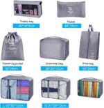 Flyngo 8 Pcs Travel Organizer Pouch Packing Cubes For Clothes Space Savers Bags Cosmetics/Underwear/Socks/Shoes Toiletry Bag Laundry Organiser (Grey) - Nylon - Image 2