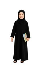 Girls Black Abaya with Hijab, Long Sleeve Modest Dress, Islamic Clothing for Kids - Image 2