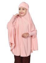 ICW Girls' Prayer Polyknit Jersey Islamic Long-Sleeves with Smocking Jilbab Khimar MakhanaHijab For Kids - Image 2