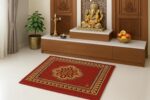 Ink Craft Red Printed Velvet Pooja Mat | 24x Premium Square Prayer Mat | Pack of 1 | Eco-Friendly & Durable Design for Home Mandir Construction | Durable Everyda - Image 2