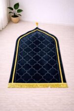 Janamaz Prayer Mat – Turkey Soft Velvet Namaz Mat | Premium Aasan for Daily Salah, Janimaz Namaz, Comfortable & Durable Prayer Mat | 44x27 Inch, Laser Cut - Black - Image 2