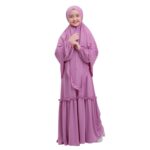 Kids/Children/Girls Abaya/Burqa with Bottom Chunat – Beautiful Self-Design Dark Beige Crepe Islamic Abaya - Image 2