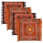 Kuber Industries (Set of 4) Traditional Asana for Puja - Soft Velvet Aasan for Pooja | Prayer | Sitting | Meditation - Small Carpet Mat Rug for Floor - Brown & Gold Color - Image 2