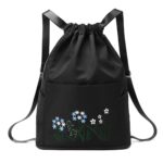MYHEART Waterproof Drawstring Gym Backpack Embroidery Lightweight Oxford Shoulders Bag Travel Bag for Women (BLACK) - Image 2