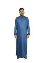 Men's Blue Jubba Kurta, Saudi Style, Traditional Islamic Thobe with Chest Pocket, Full Sleeve, Cotton, Wedding Casual Wear - Image 2