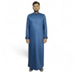 Men's Blue Jubba Kurta, Saudi Style, Traditional Islamic Thobe with Chest Pocket, Full Sleeve, Wedding - Image 2