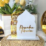 Ramadan Table Decor Islamic Arch White & Gold Ramadan Kareem Eid Al-Fitr Home Decoration Tabletop Size 27 x 18 cm 1 Pc Ready-to-Display American Elm - Image 2