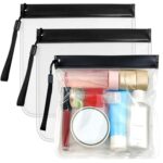 SYOSI 3Pcs Clear Travel Toiletry Bags, Waterproof Leakproof Travel Makeup Bag Sealable Wash Bags Airport Security Liquids Bags for Women Men (Black) - Image 2
