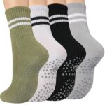 Toes Home Pilates Socks for Women with Non Slip Grippers, Yoga Crew Socks for Barre Hospital Sticky Slipper Socks 4 Pairs - Image 2