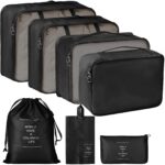 Travel Organizer 7 in 1 Travel Laundry Cosmetics Luggage Packing Organizers Set Makeup Bags Organizer Packing Cubes with Shoe Bag for Travel, Nylon (Black) - Image 2