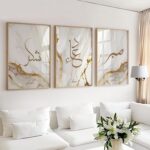 VIBBES Islamic Wall Art Set, Sabr Shukr Dua Arabic Calligraphy, Gold and White Marble Design, Wooden Frames, 20x14 Inches, 3 Piece Set - Image 2