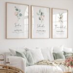 VIBBES Islamic Wall Art Set, Sabr Shukr Tawakkul Prints with Floral Design, 3 Piece Arabic Calligraphy, White and Sage, 20x14 Inch Wooden Frame - Image 2