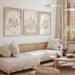 VIBBES Islamic Wall Art Set of 3, Allah Mohammad Ayatal Kursi Calligraphy Prints, Gold and White Marble Design, Wooden Frame - Image 2