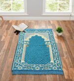 Velvet Chenille Super Soft Rectangular Designer Janamaz Namaz Prayer Mat 70 X 110 Cm Aqua Blue - Image 2