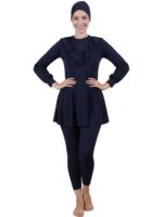 Women 3 Piece Modest Muslim Swimwear Islamic Ruffle Full Coverage Long Sleeve Removable Chest Pads Swim Hijab Cap Swimming Costume Burkini Swimsuit - Image 2