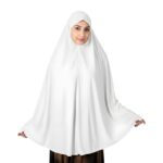 Women White Full Coverage Khimar with Head Cover Crystal Fabric Lightweight Breathable Islamic Prayer Hijab Modest Wear for Namaz - Image 2
