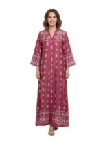 Women's Maxi Dress, Pink and White Graphic Print, Long Sleeve, Collared Shirt Style, Modest Islamic Abaya(Pink and White) - Image 2