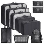 10-Pcs Travel Organizer Packing Cubes Set – Luggage Storage Bags for Clothes, Shoes, Toiletries & Laundry | Space Saver Travel Pouches for Suitcase (BLACK) - Image 2