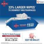 Tri-Activ Disinfecting and Sanitizing Multipurpose Germ Protection Wipes | 33% Extra Large 80 Wipes Lid pack| Pack of 3, White - Image 3