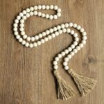 58 Inches Wood Bead Garland with Tassels, Farmhouse Boho Beads Wall Hanging Decoration (Nature) - Image 4
