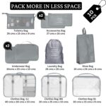 10 Pcs Travel Organizer Pouch Packing Cubes for Clothes Space Savers Bags Cosmetics/Underwear/Socks/Shoes Toiletry Bag Laundry Organiser (Grey) - Image 3